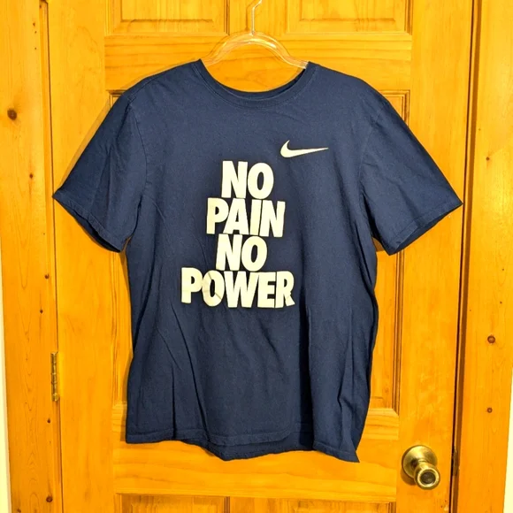 The Nike Tee Men's Large "No Pain No Power" Athletic Cut Short Sleeve Dark Blue - Picture 5 of 7